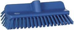 Vikan - 1-1/2" Bristle Length, Polyester Cleaning & Finishing Brush - 9-5/8" Long x 5" Wide Head, 10" OAL, European Threaded Handle, Blue, Polypropylene Block - Best Tool & Supply