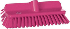 Vikan - 1-1/2" Bristle Length, Polyester Cleaning & Finishing Brush - 9-5/8" Long x 2-3/4" Wide Head, 10" OAL, European Threaded Handle, Pink, Polypropylene Block - Best Tool & Supply