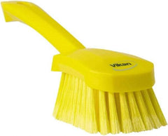 Vikan - 1.8" Bristle Length, Polyester Scrub Brush - 4-1/4" Long x 2-3/4" Wide Head, 10" OAL, Yellow, Polypropylene Block, Flagged - Best Tool & Supply