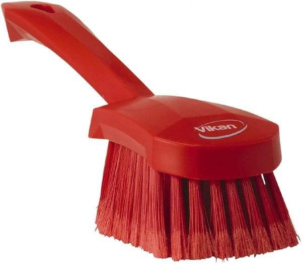 Vikan - 1.8" Bristle Length, Polyester Scrub Brush - 4-1/4" Long x 2-3/4" Wide Head, 10" OAL, Red, Polypropylene Block, Flagged - Best Tool & Supply