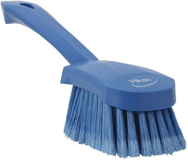 Vikan - 1.8" Bristle Length, Polyester Scrub Brush - 4-1/4" Long x 2-3/4" Wide Head, 10" OAL, Blue, Polypropylene Block, Flagged - Best Tool & Supply