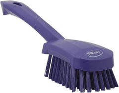 Vikan - 1.3" Bristle Length, Polyester Scrub Brush - 4-1/4" Long x 2-3/4" Wide Head, 10" OAL, Purple, Polypropylene Block - Best Tool & Supply