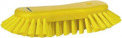 Vikan - 1.3" Bristle Length, Polyester Utility Scrub Brush - 7-3/4" Long x 3" Wide Head, 8" OAL, European Threaded Handle, Yellow, Polypropylene Block - Best Tool & Supply