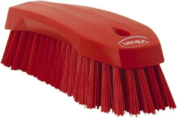 Vikan - 1.3" Bristle Length, Polyester Utility Scrub Brush - 7" Long x 3" Wide Head, 8" OAL, Red, Polypropylene Block - Best Tool & Supply