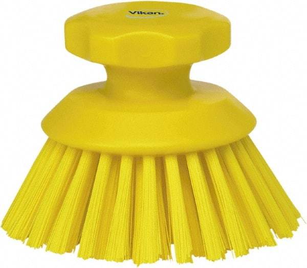 Vikan - 1-1/2" Bristle Length, Polyester Food Service Brush - 3-3/4" Long x 5" Wide Head, 5" OAL, Yellow, Polypropylene Block - Best Tool & Supply