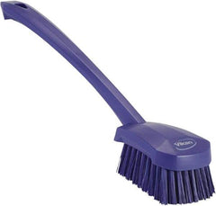 Vikan - 1.3" Bristle Length, Polyester Scrub Brush - 4" Long x 2-3/4" Wide Head, 15-3/4" OAL, Purple, Polypropylene Block - Best Tool & Supply