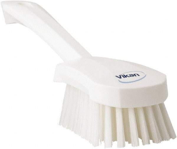 Vikan - 1.3" Bristle Length, Polyester Scrub Brush - 4-1/4" Long x 2-3/4" Wide Head, 10" OAL, White, Polypropylene Block - Best Tool & Supply