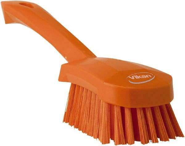 Vikan - 1.3" Bristle Length, Polyester Scrub Brush - 4-1/4" Long x 2-3/4" Wide Head, 10" OAL, Orange, Polypropylene Block - Best Tool & Supply