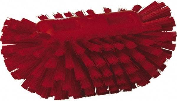 Vikan - 1-1/2" Bristle Length, Polyester Utility Scrub Brush - 5-1/2" Wide Head, 8" OAL, European Threaded Handle, Red, Polypropylene Block - Best Tool & Supply