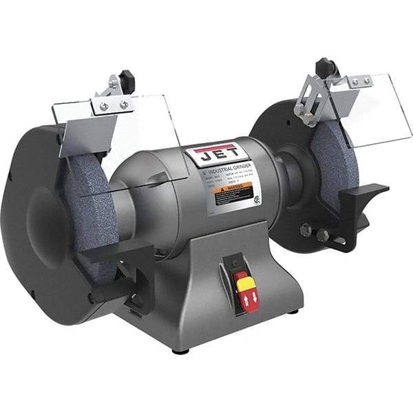 Jet - 8" Wheel Diam x 1" Wheel Width, 1 hp Grinder - 0.63" Arbor Hole Diam, 1 Phase, 3,450 Max RPM, 115 Volts - Best Tool & Supply