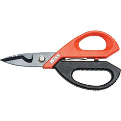 Wiss - 3" LOC, 9-1/2" OAL Titanium-Coated Stainless Steel Ergonomic Shears - Ambidextrous, Serrated, Plastic Straight Handle, For Electrical Use - Best Tool & Supply