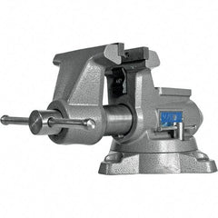 Wilton - 5-1/2" Jaw Width, 5" Opening Capacity, 3-5/8" Throat Depth, Iron Swivel Bench Vise - Double Lockdown Base Attachment, Anvil, 17-45/64" Long x 10-39/64" Wide x 8-13/32" High - Best Tool & Supply