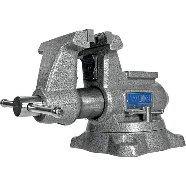 Wilton - 4-1/2" Jaw Width, 4" Opening Capacity, 3-1/2" Throat Depth, Iron Swivel Bench Vise - Double Lockdown Base Attachment, Anvil, 15-13/32" Long x 9-13/32" Wide x 8" High - Best Tool & Supply