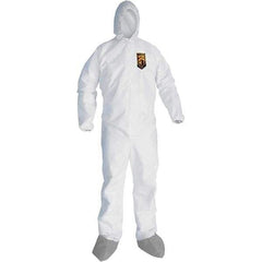 KleenGuard - Size XL Microporous Film Laminate General Purpose Coveralls - White, Zipper Closure, Elastic Cuffs, with Boots, Serged Seams - Best Tool & Supply