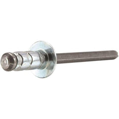 STANLEY Engineered Fastening - Size 4 Large Flange Head Aluminum Open End Blind Rivet - Steel Mandrel, 0.157" to 0.312" Grip, 1/8" Head Diam, 0.129" to 0.142" Hole Diam, 0.078" Body Diam - Best Tool & Supply