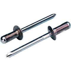 STANLEY Engineered Fastening - Size 6 Large Flange Head Aluminum Open End Blind Rivet - Steel Mandrel, 0.063" to 0.252" Grip, 3/16" Head Diam, 0.1929" to 0.1988" Hole Diam, 2.83" Body Diam - Best Tool & Supply