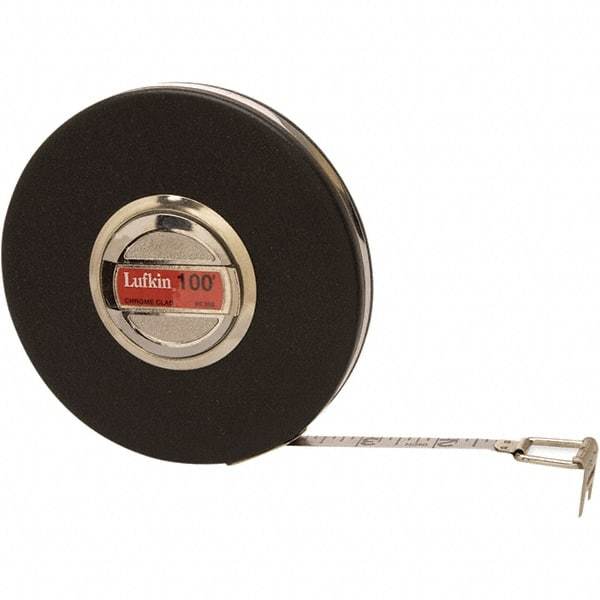 Lufkin - 100' x 3/8" Silver Steel Blade Tape Measure - 1/8" Graduation, Inch Graduation Style, Black Steel Case - Best Tool & Supply