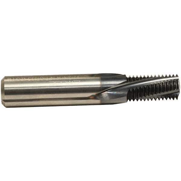 Emuge - 3/8-18 NPT, 0.4" Cutting Diam, 4 Flute, Solid Carbide Helical Flute Thread Mill - External Thread, 0.804" LOC, 3-1/4" OAL, 1/2" Shank Diam - Exact Industrial Supply