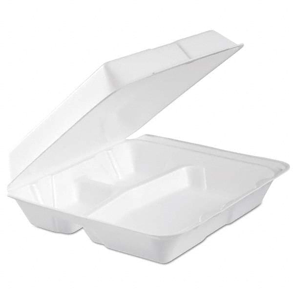 DART - Foam Hinged Lid Container, 3-Comp, 9.3 x 9 1/2 x 3, White, 100/Bag, 2 Bag/Carton - Best Tool & Supply