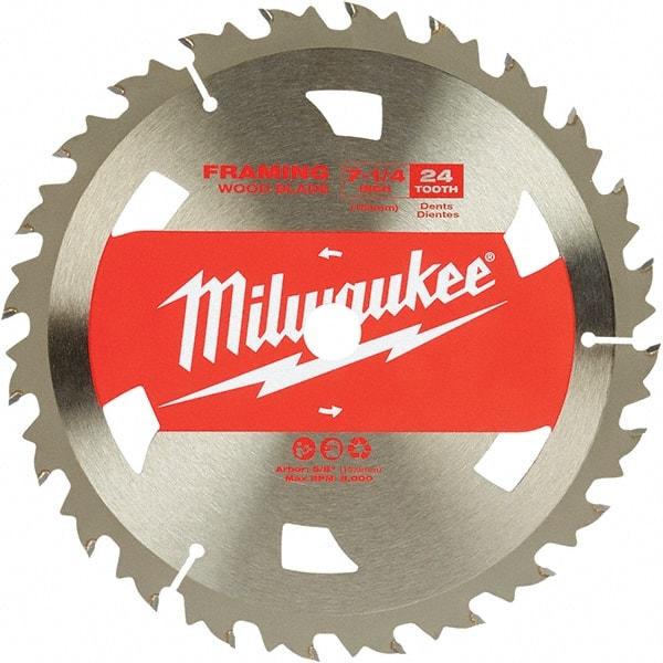 Milwaukee Tool - 7-1/4" Diam, 5/8" Arbor Hole Diam, 24 Tooth Wet & Dry Cut Saw Blade - Tungsten Carbide-Tipped, Framing Action, Standard Round Arbor - Best Tool & Supply