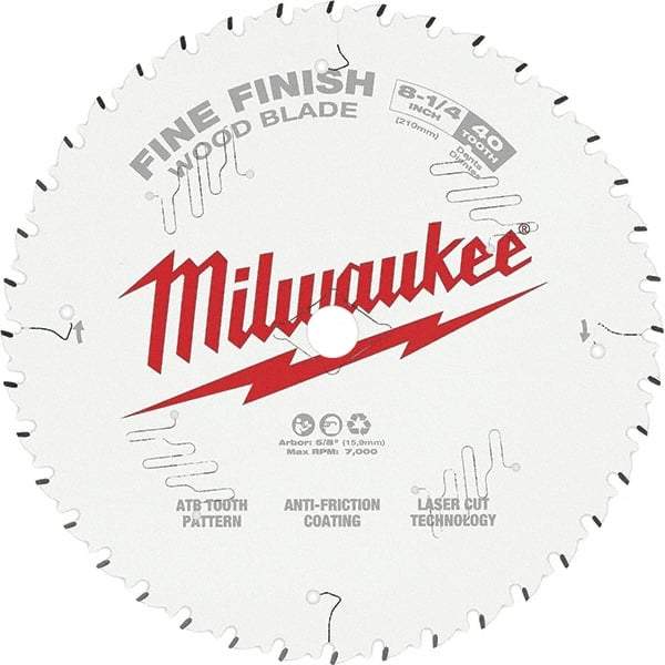 Milwaukee Tool - 8-1/4" Diam, 5/8" Arbor Hole Diam, 40 Tooth Wet & Dry Cut Saw Blade - Tungsten Carbide-Tipped, Fine Finish Action, Standard Round Arbor - Best Tool & Supply