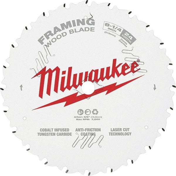 Milwaukee Tool - 8-1/4" Diam, 5/8" Arbor Hole Diam, 24 Tooth Wet & Dry Cut Saw Blade - Tungsten Carbide-Tipped, Framing Action, Standard Round Arbor - Best Tool & Supply