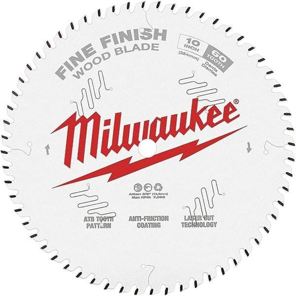 Milwaukee Tool - 10" Diam, 5/8" Arbor Hole Diam, 60 Tooth Wet & Dry Cut Saw Blade - Tungsten Carbide-Tipped, Fine Finish Action, Standard Round Arbor - Best Tool & Supply