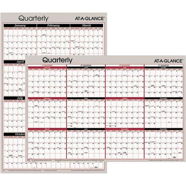 AT-A-GLANCE - 1 Sheet, 24 x 36", Erasable Wall Calendar - White, Black & Red - Best Tool & Supply