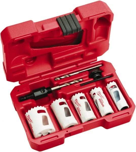 Milwaukee Tool - 9 Piece, 3/4" to 1-1/2" Saw Diam, Hole Saw Kit - Bi-Metal, Toothed Edge, Includes 5 Hole Saws - Best Tool & Supply