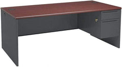 Hon - Steel-Reinforced High-Pressure Laminate/Metal Right Pedestal Desk - 72" Wide x 36" Deep x 29" High, Mahogany/Charcoal - Best Tool & Supply