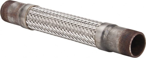 Made in USA - 12" OAL, 1-1/4" ID, 450 Max psi, Flexible Metal Hose Assembly - Best Tool & Supply