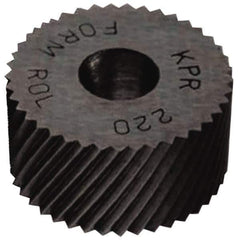 Made in USA - 1-1/4" Diam, 80° Tooth Angle, Standard (Shape), Form Type High Speed Steel Right-Hand Diagonal Knurl Wheel - 1/2" Face Width, 1/2" Hole, 96 Diametral Pitch, 30° Helix, Bright Finish, Series PH - Exact Industrial Supply