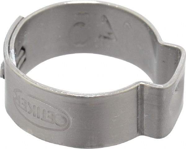 Oetiker - 12.6 to 14.5mm, 1-Ear Clamp - 9/16" Noml Size, 6mm Inner Width, 7mm Wide x 0.6mm Thick, Stainless Steel - Best Tool & Supply