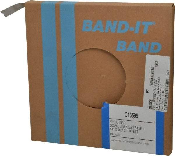 Made in USA - Grade 200 to 300, Stainless Steel Banding Strap Roll - 5/8" Wide x 0.015" Thick - Best Tool & Supply