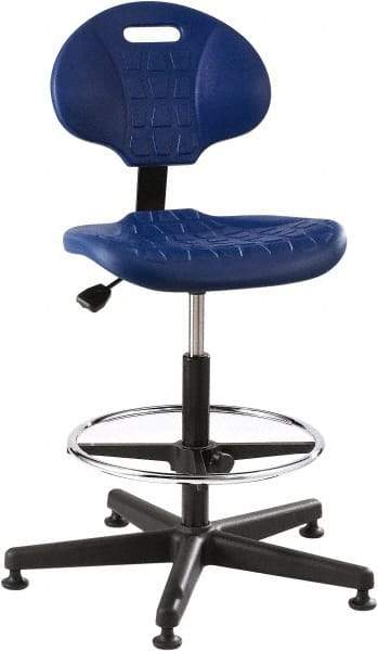 Bevco - 21 to 31" High Adjustable Height Swivel Stool - 27" Wide x 27" Deep, Polyurethane Seat, Blue - Best Tool & Supply