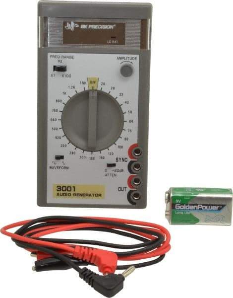 B&K Precision - 0/-20 dB, 600 Ohm, 1,500 MHz Sine Wave, Analog Display Function Generator - 10 ppm Wave Accuracy, 20 dB Amplitude, Includes 9V Battery, Instruction Manual, Two Standard Banana Plug to Insulated Clip Test Leads - Best Tool & Supply