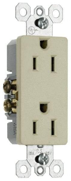 Pass & Seymour - 125 VAC, 15 Amp, 5-15R NEMA Configuration, Light Almond, Residential Grade, Self Grounding Duplex Receptacle - 1 Phase, 2 Poles, 3 Wire, Flush Mount - Best Tool & Supply