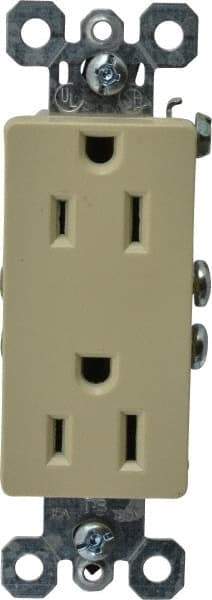 Pass & Seymour - 125 VAC, 15 Amp, 5-15R NEMA Configuration, Ivory, Residential Grade, Self Grounding Duplex Receptacle - 1 Phase, 2 Poles, 3 Wire, Flush Mount - Best Tool & Supply