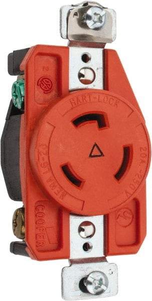 Cooper Wiring Devices - 250 VAC, 20 Amp, L6-20R NEMA, Isolated Ground Receptacle - 2 Poles, 3 Wire, Female End, Orange - Best Tool & Supply