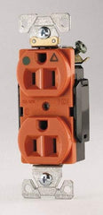 Cooper Wiring Devices - 125 VAC, 15 Amp, 5-15R NEMA Configuration, Orange, Hospital Grade, Isolated Ground Duplex Receptacle - 1 Phase, 2 Poles, 3 Wire, Flush Mount, Chemical, Heat and Impact Resistant - Best Tool & Supply