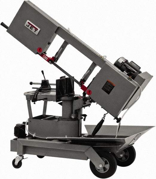 Jet - 8 x 9" Max Capacity, Manual Step Pulley Horizontal Bandsaw - 64, 132 & 247 SFPM Blade Speed, 115/230 Volts, 90°, 1 hp, 1 Phase - Best Tool & Supply