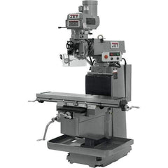 Jet - 12" Table Width x 54" Table Length, Variable Speed Pulley Control, 3 Phase Knee Milling Machine - NT40 Spindle Taper, 5 hp - Best Tool & Supply