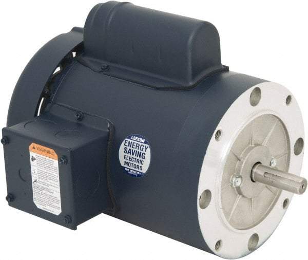 Leeson - 2 Max hp, 3,600 Max RPM, Capacitor Start Electric AC DC Motor - 115/230 V Input, Single Phase, 56C Frame, C-Face Mount, TEFC Enclosure - Best Tool & Supply