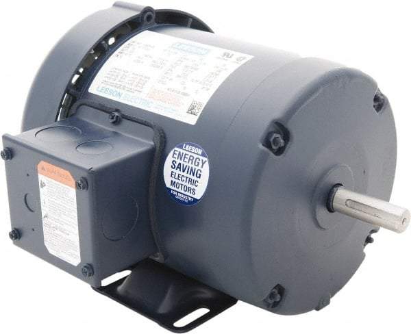 Leeson - 1-1/2 Max hp, 1,800 Max RPM, Premium Efficient Electric AC DC Motor - 230/460 V Input, Three Phase, 56 Frame, 5/8" Shaft Diam, Rigid Base Mount, TEFC Enclosure - Best Tool & Supply