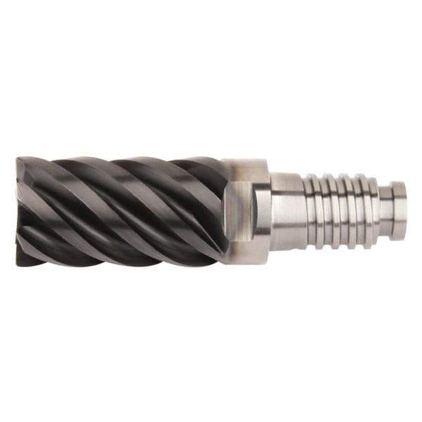 Kennametal - 3/8" Diam, 9/16" LOC, 6 Flute, 0.381mm Corner Radius End Mill Head - Solid Carbide, AlTiN Finish, Duo-Lock 12 Connection, Spiral Flute, 45° Helix, Centercutting - Best Tool & Supply