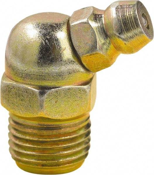 lumax - 45° Head Angle, 1/8 PTF Steel Taper Thread Grease Fitting - Zinc Plated Finish - Best Tool & Supply