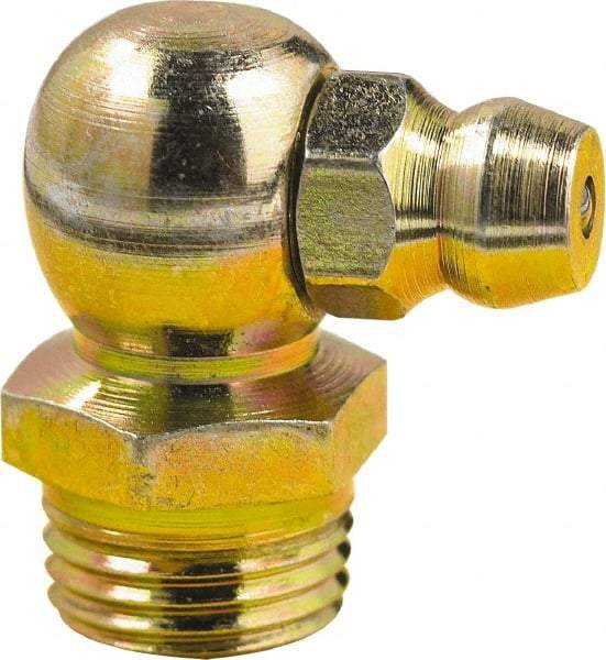 lumax - 90° Head Angle, M8x1 Metric Steel Taper Thread Grease Fitting - Zinc Plated Finish - Best Tool & Supply