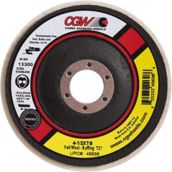 Camel Grinding Wheels - 5" Diam x 1/2" Thick Unmounted Buffing Wheel - 1 Ply, Polishing, 7/8" Arbor Hole, Soft Density - Best Tool & Supply