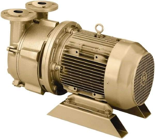 DEKKER Vacuum Technologies - 28.5 Hg Max, 3/8" FNPT Inlet & Discharge, Single Stage Liquid Ring Vaccum Pump - 6 CFM, 0.75 hp, Bronze Housing, Bronze Impeller, 3,500 RPM, 230/460 Volts - Best Tool & Supply