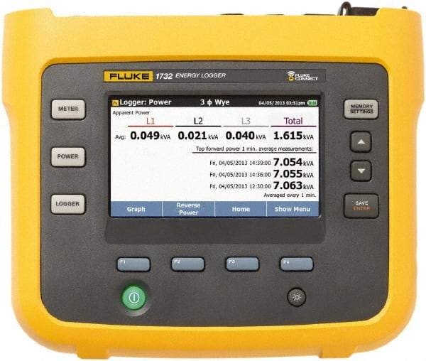 Fluke - 3 Phase, 1,000 VAC, 0.20 to 6,000 Amp Capability, 3.5 to 42.5 Hz Calibration, LCD Display Power Meter - 0.5 Current Accuracy, 0.5 Voltage Accuracy - Best Tool & Supply